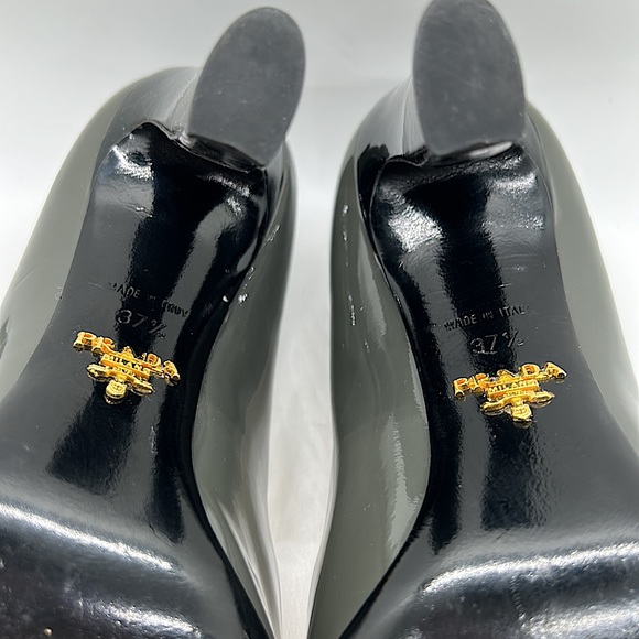 Prada Authenticated Black/Dark Gray Leather High Heels Shoes *Sz 37.5/US Sz 7.5* - Picture 10 of 11